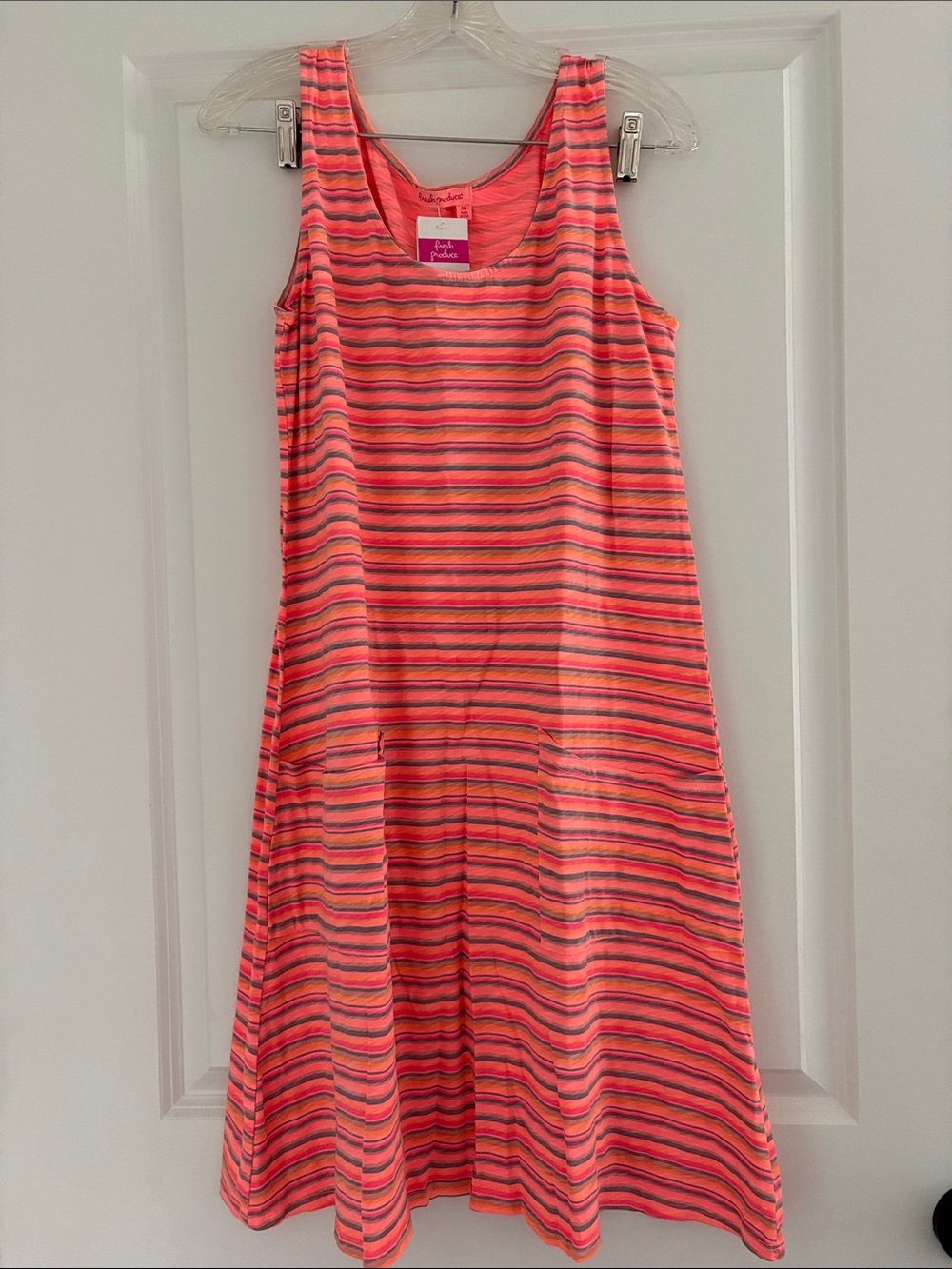 Fresh Produce Neon Orange Striped Tent dress swim coverup sz S